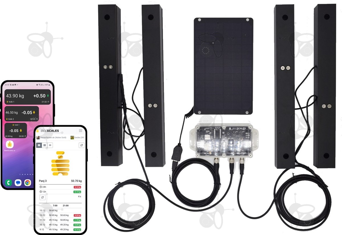Bienenstockwaage zum Monitoring von zwei Bienenstöcken  GPS + Diebstahl- und Schwarmalarm, 4G NB-IoT – Aktion: 4 Jahre Jahresabo (je 99,00 CHF) gratis